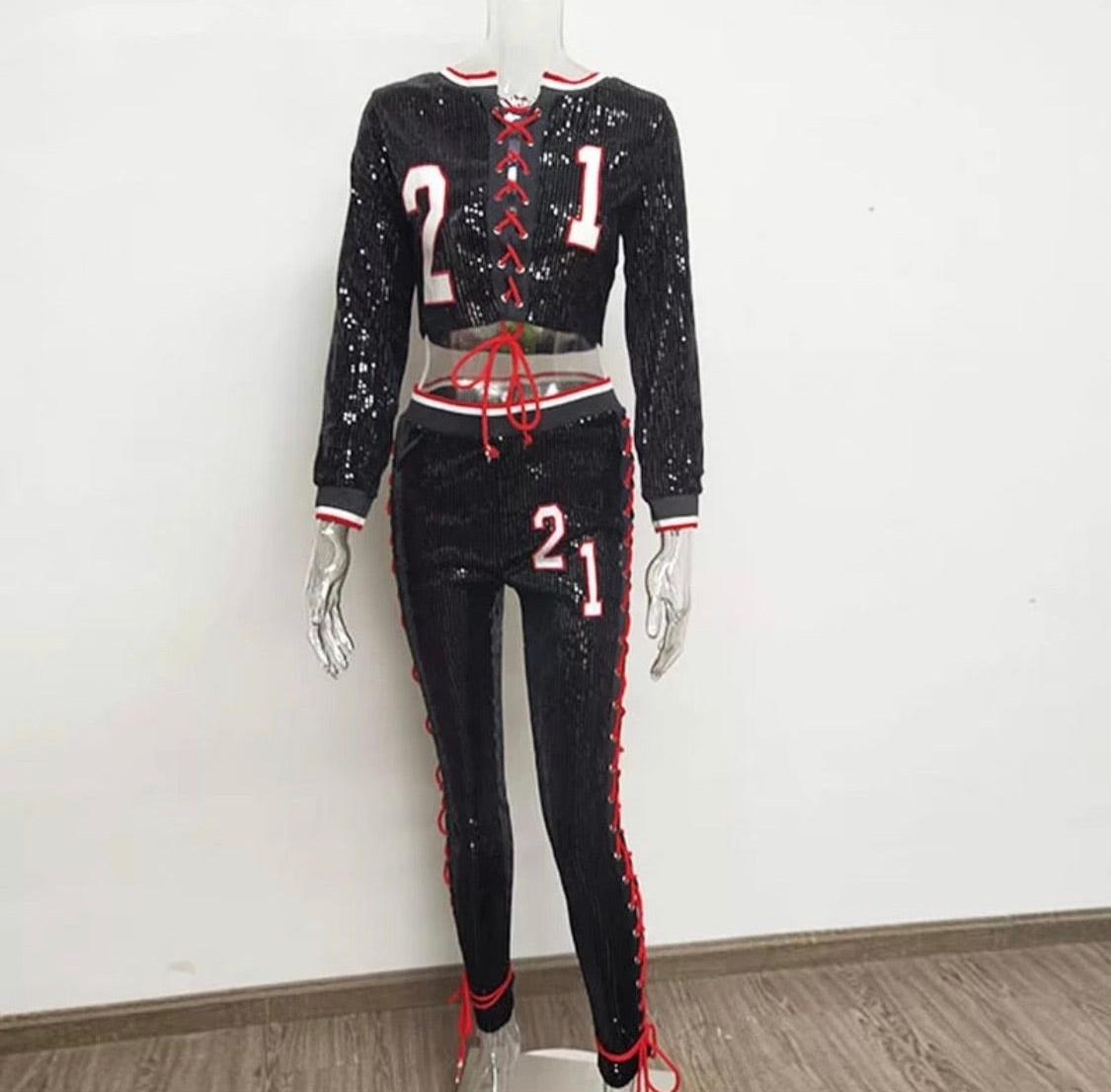 Baller jersey sequin pants set