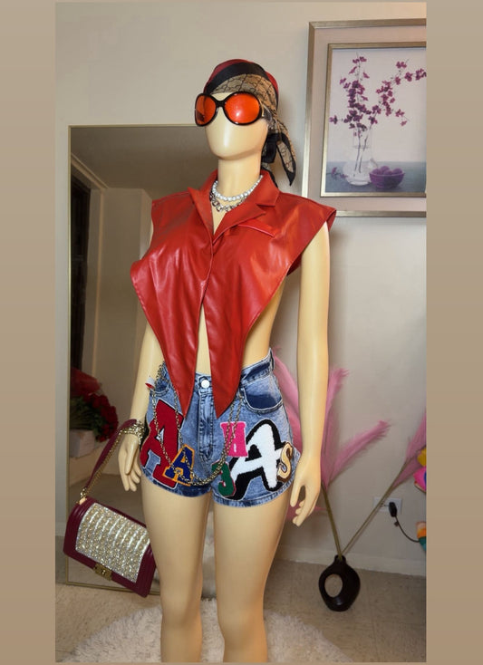 AA monogram print denim shorts