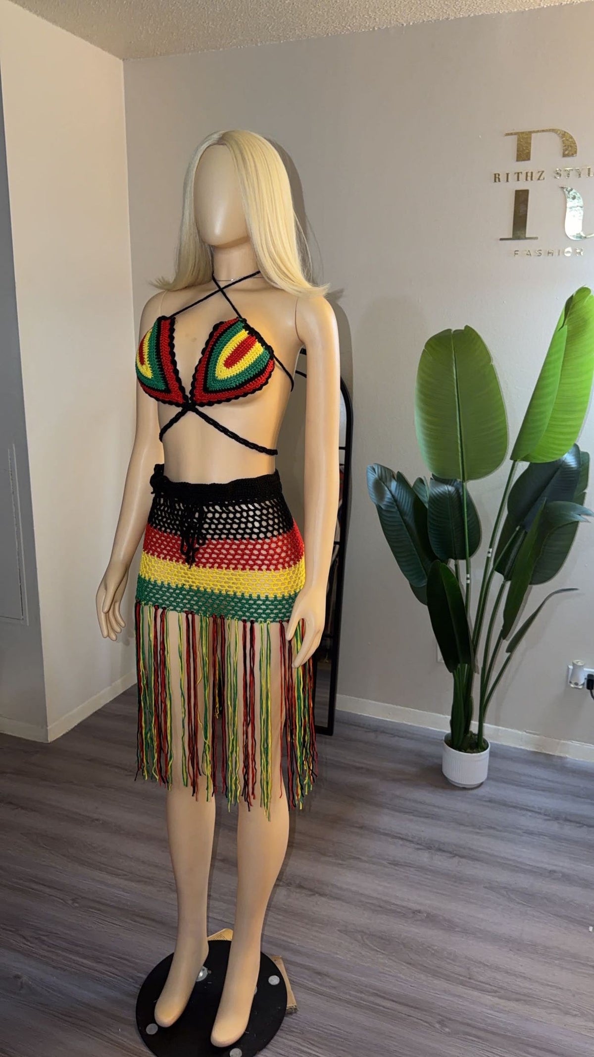 Reggae Jamminz fringe crochet skirt set