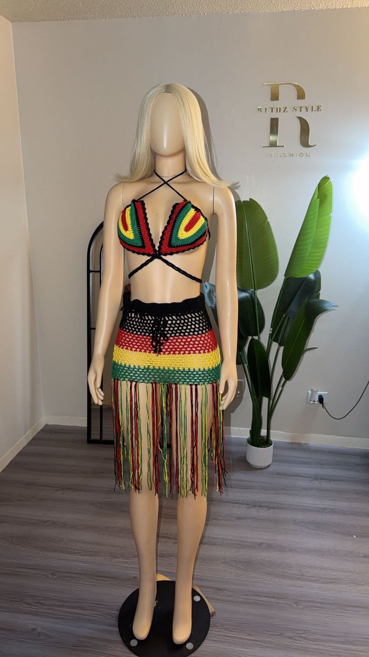 Reggae Jamminz fringe crochet skirt set