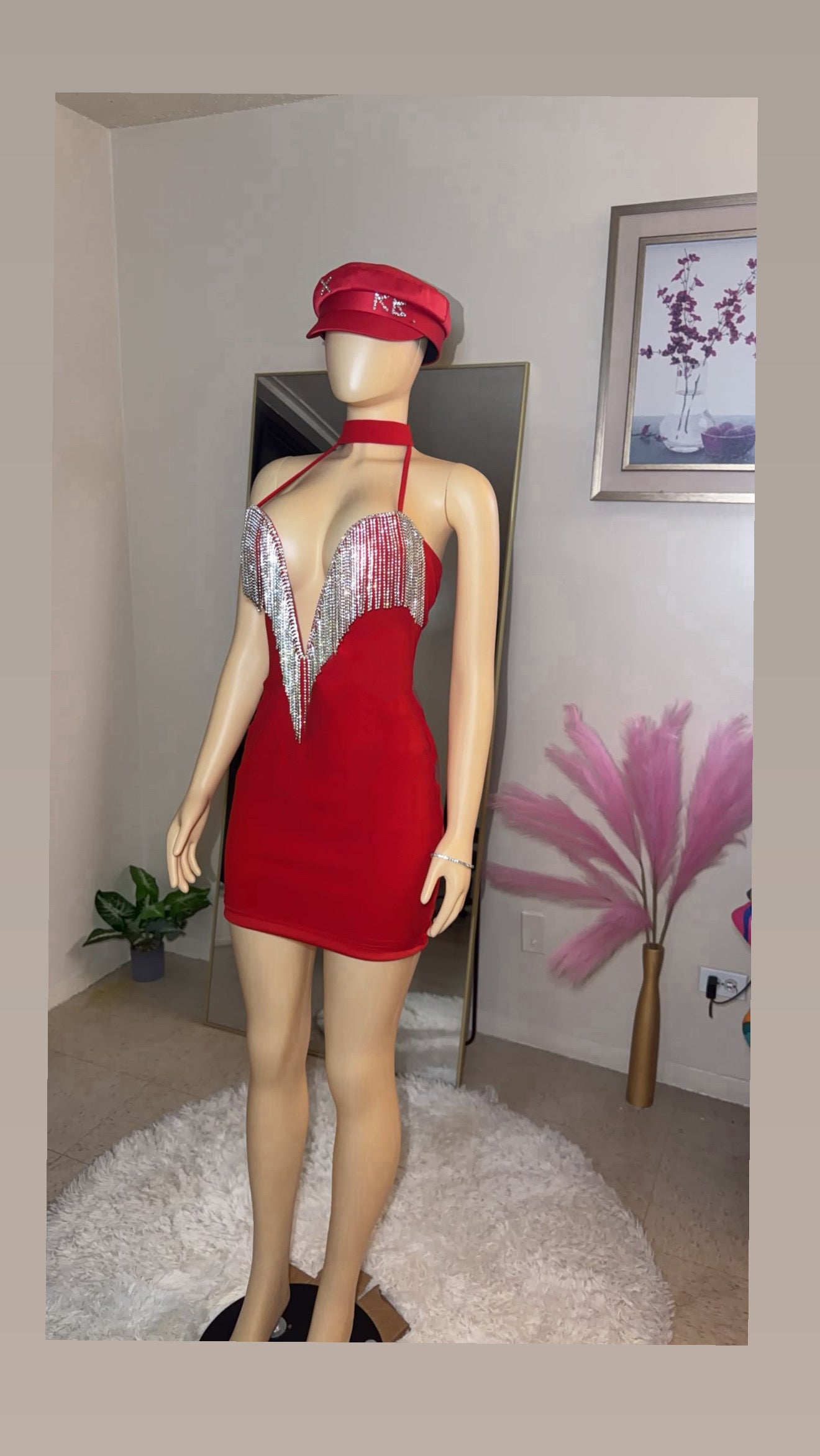 Yvitt diamond choker mini dress