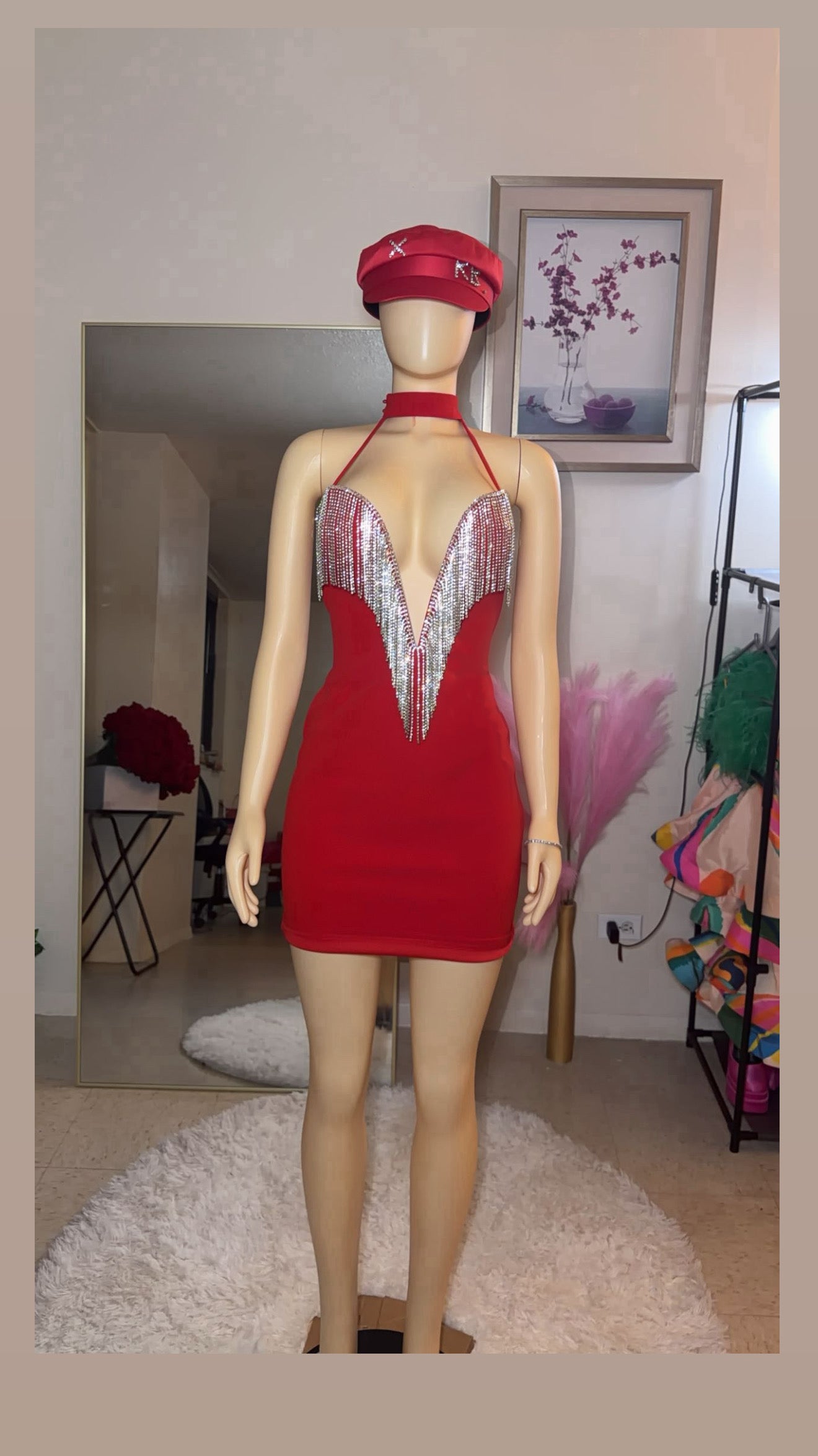 Yvitt diamond choker mini dress