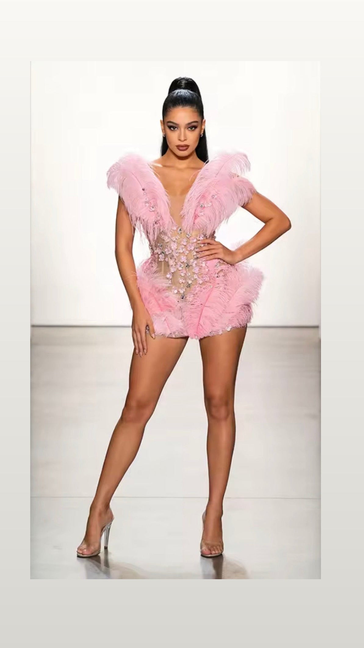 Fouchir petalas feathers glam mini dress
